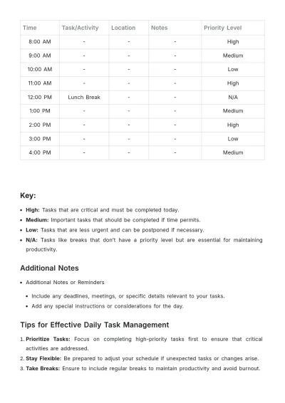 Free Blank One Day Itinerary Template to Edit Online