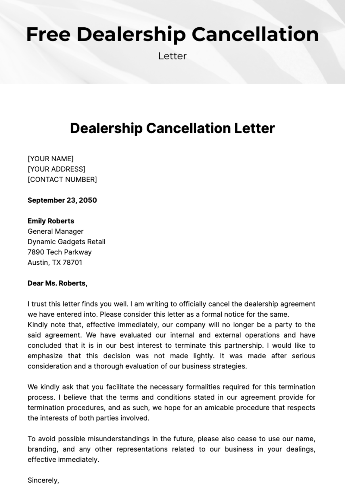 Free Dealership Cancellation Letter Template