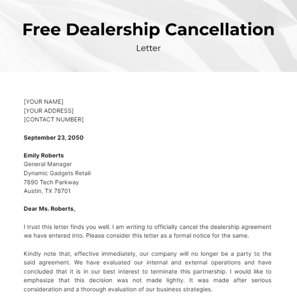 Dealership Cancellation Letter Template