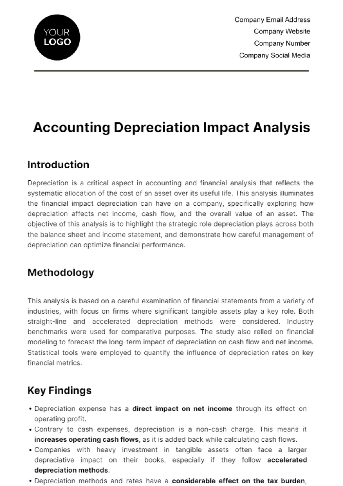 Accounting Depreciation Impact Analysis Template