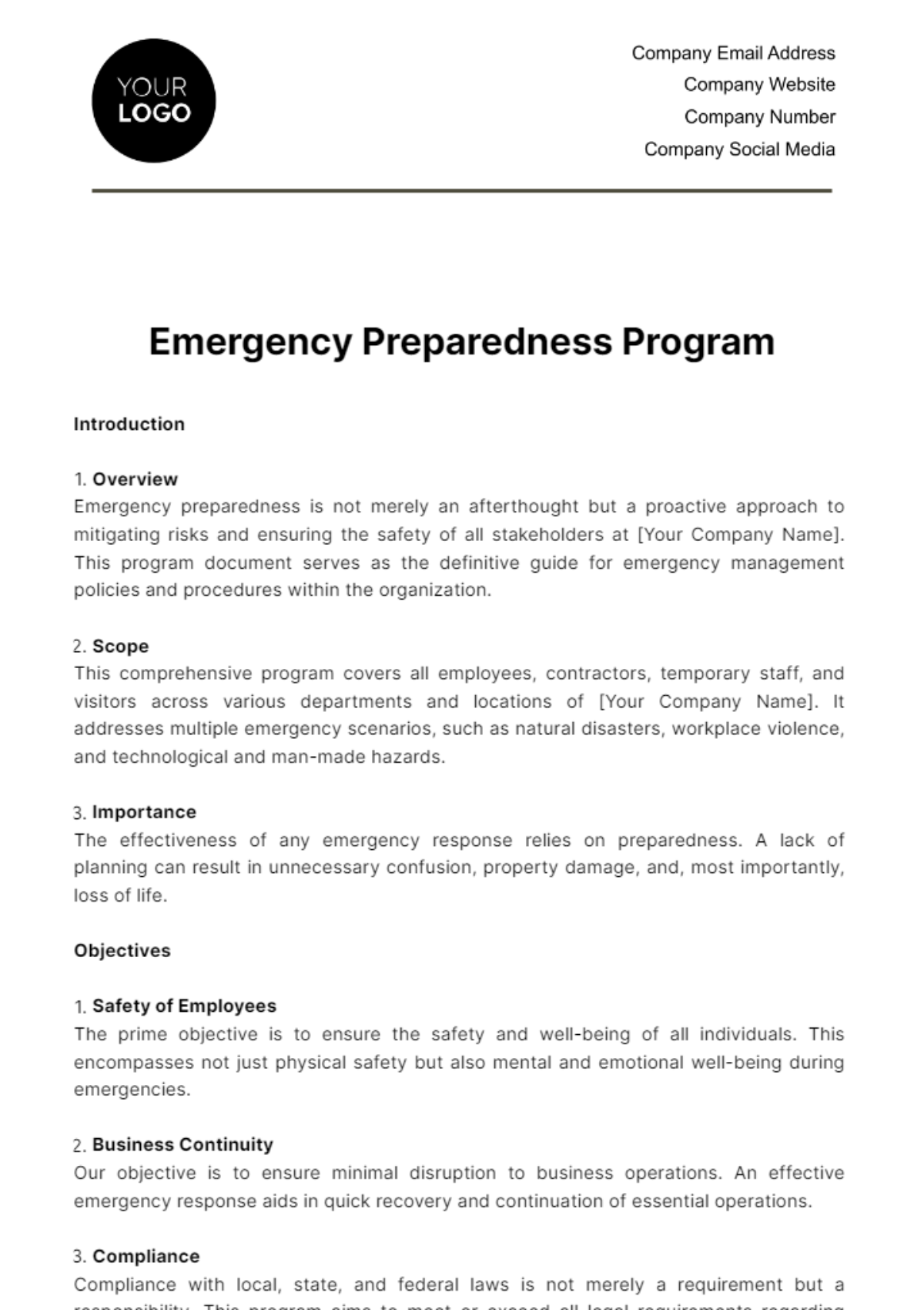 Emergency Preparedness Program HR Template