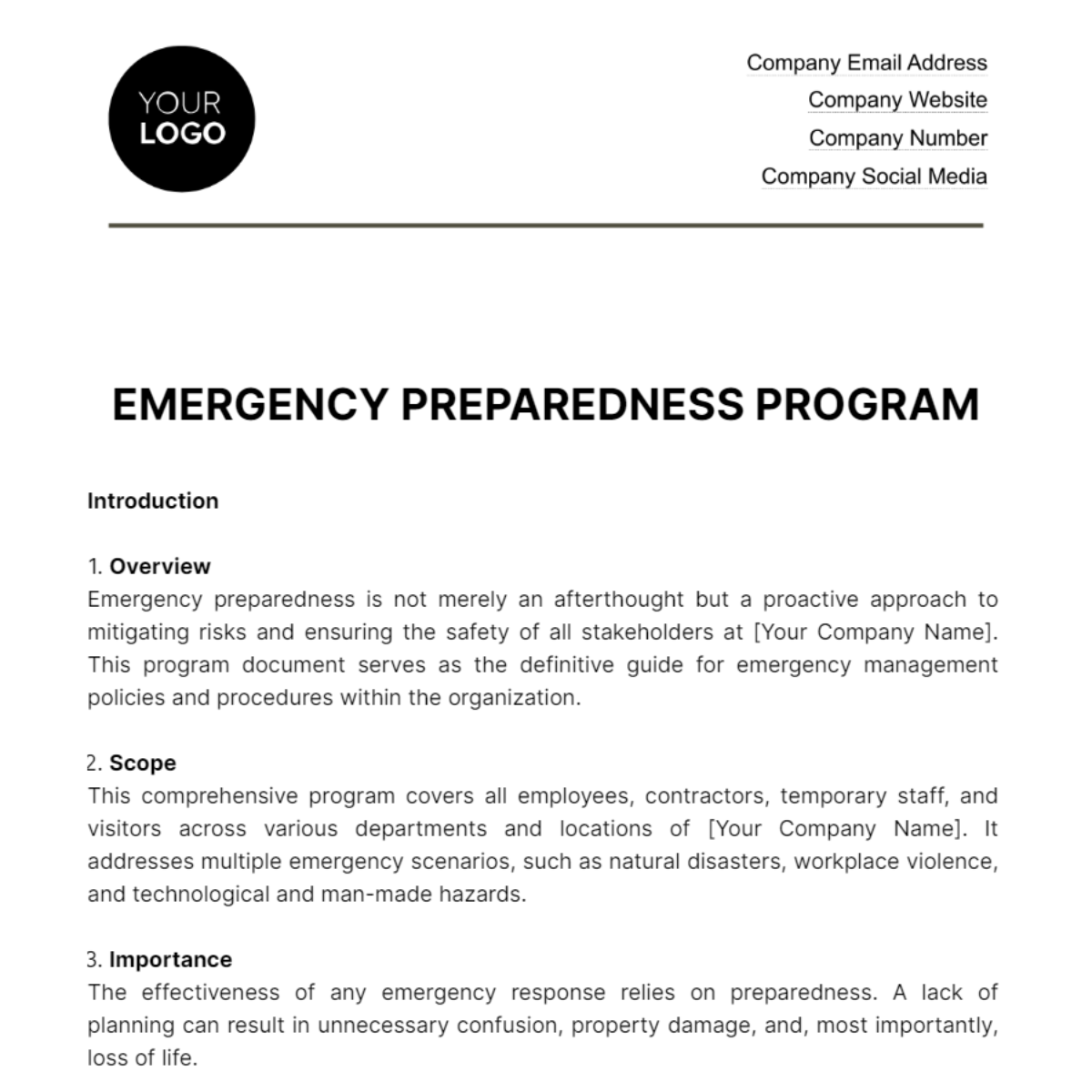 Emergency Preparedness Program HR Template - Edit Online & Download