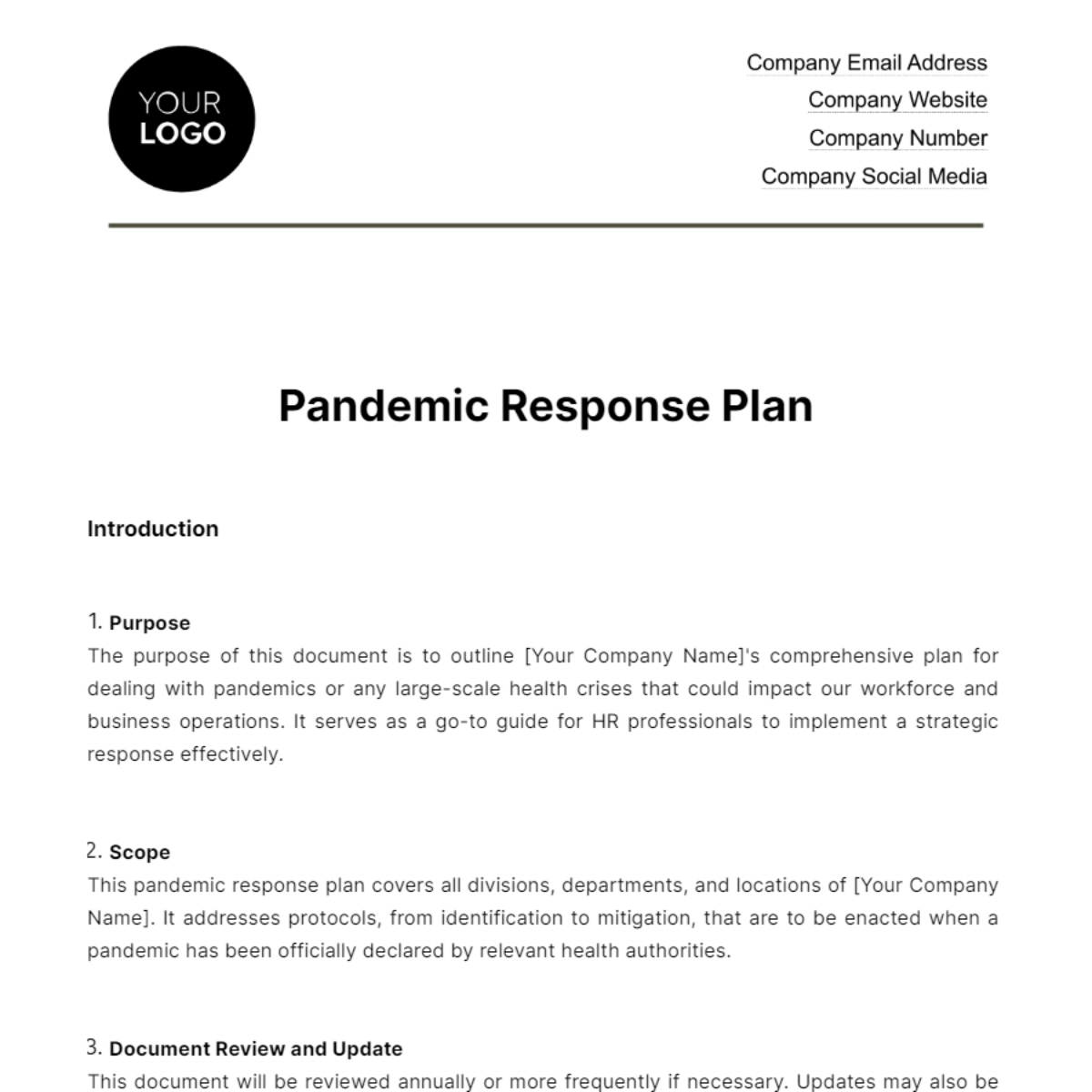 Pandemic Response Plan HR Template - Edit Online & Download