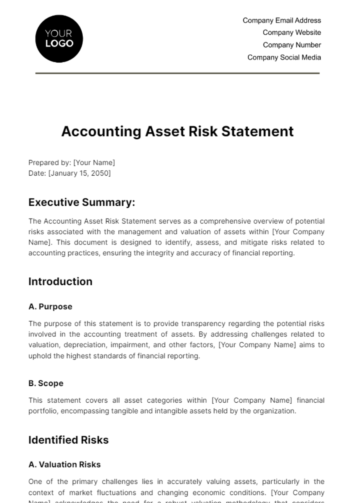 Accounting Asset Risk Statement Template
