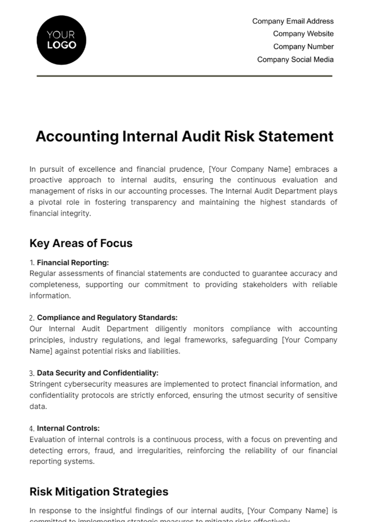 Accounting Internal Audit Risk Statement Template - Edit Online & Download