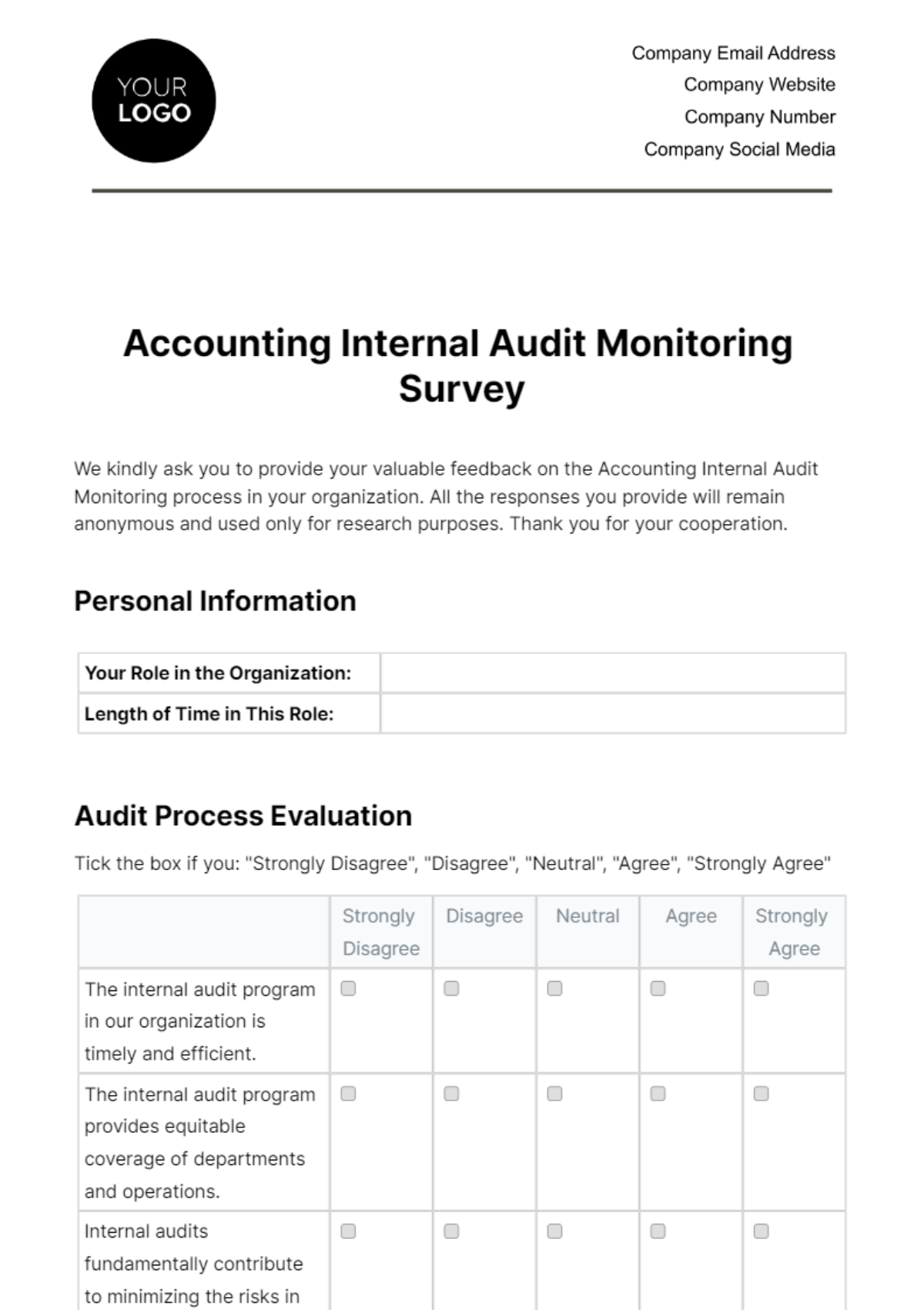 Accounting Internal Audit Monitoring Survey Template - Edit Online & Download