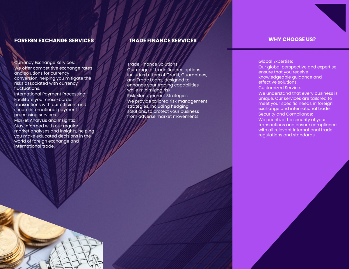 Free Foreign Exchange and Trade Finance Brochure Template to Edit Online