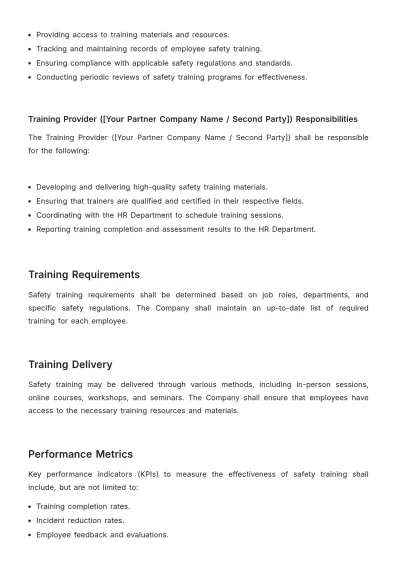 Free Safety Training SLA (Service Level Agreement) HR Template to Edit Online