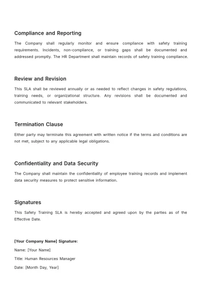 Free Safety Training SLA (Service Level Agreement) HR Template to Edit Online