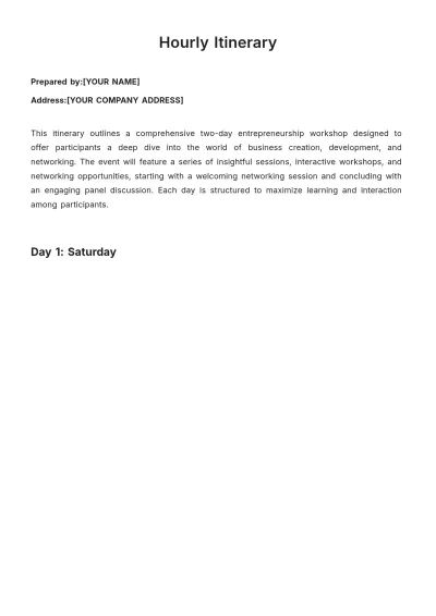 Free Sample Hourly Itinerary Template to Edit Online