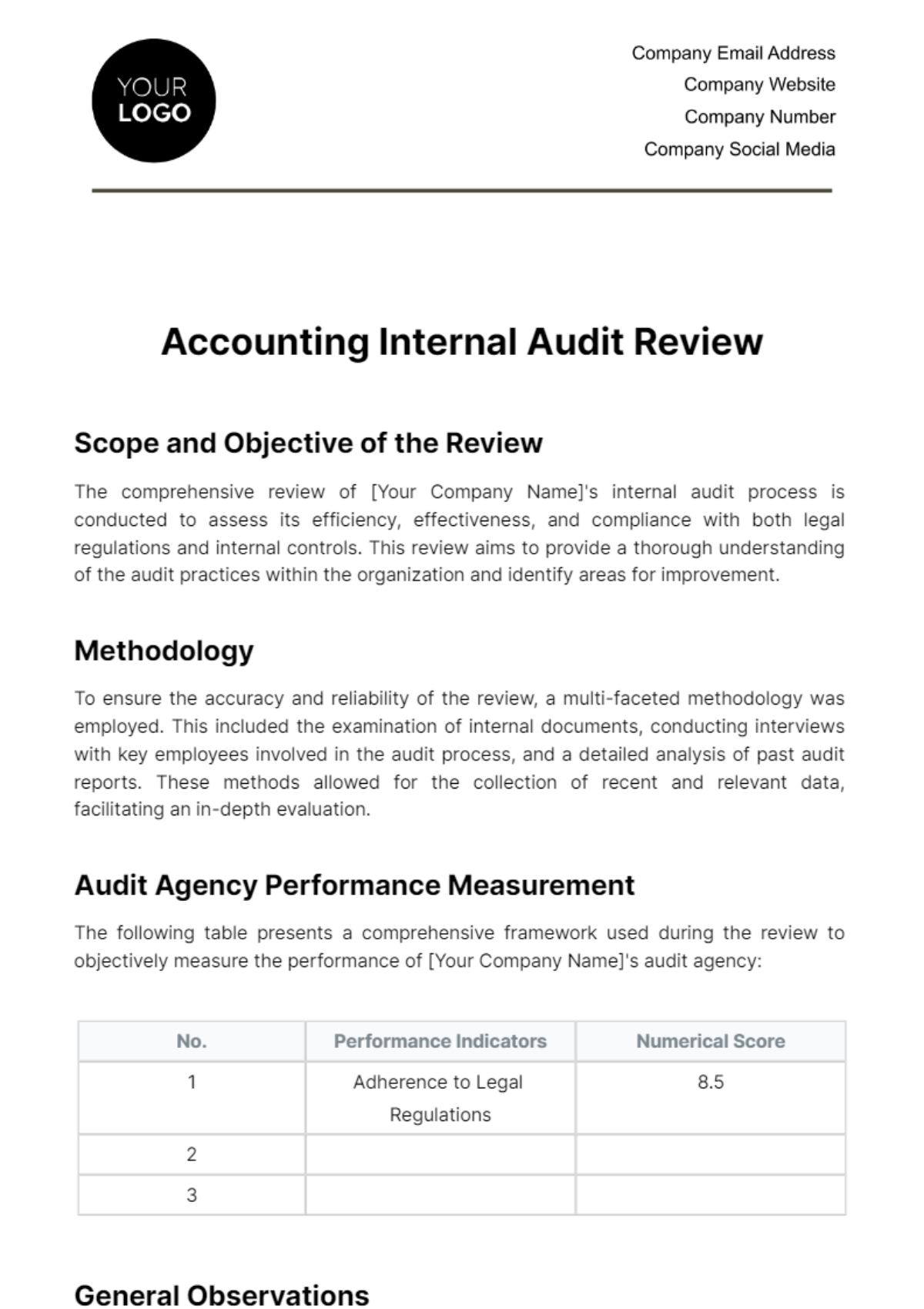 Free Accounting Internal Audit Review Template