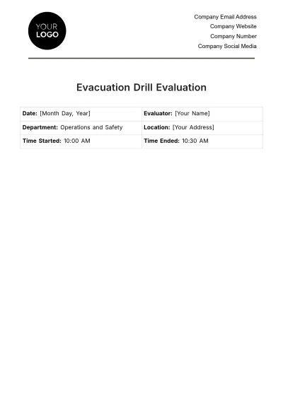 Free Evacuation Drill Evaluation HR Template to Edit Online