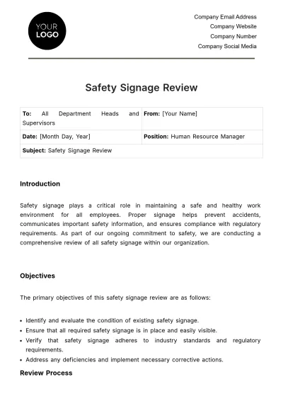 Free Safety Signage Review HR Template to Edit Online