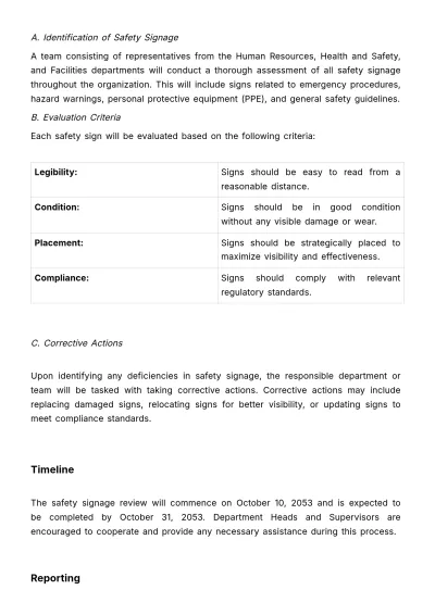 Free Safety Signage Review HR Template to Edit Online