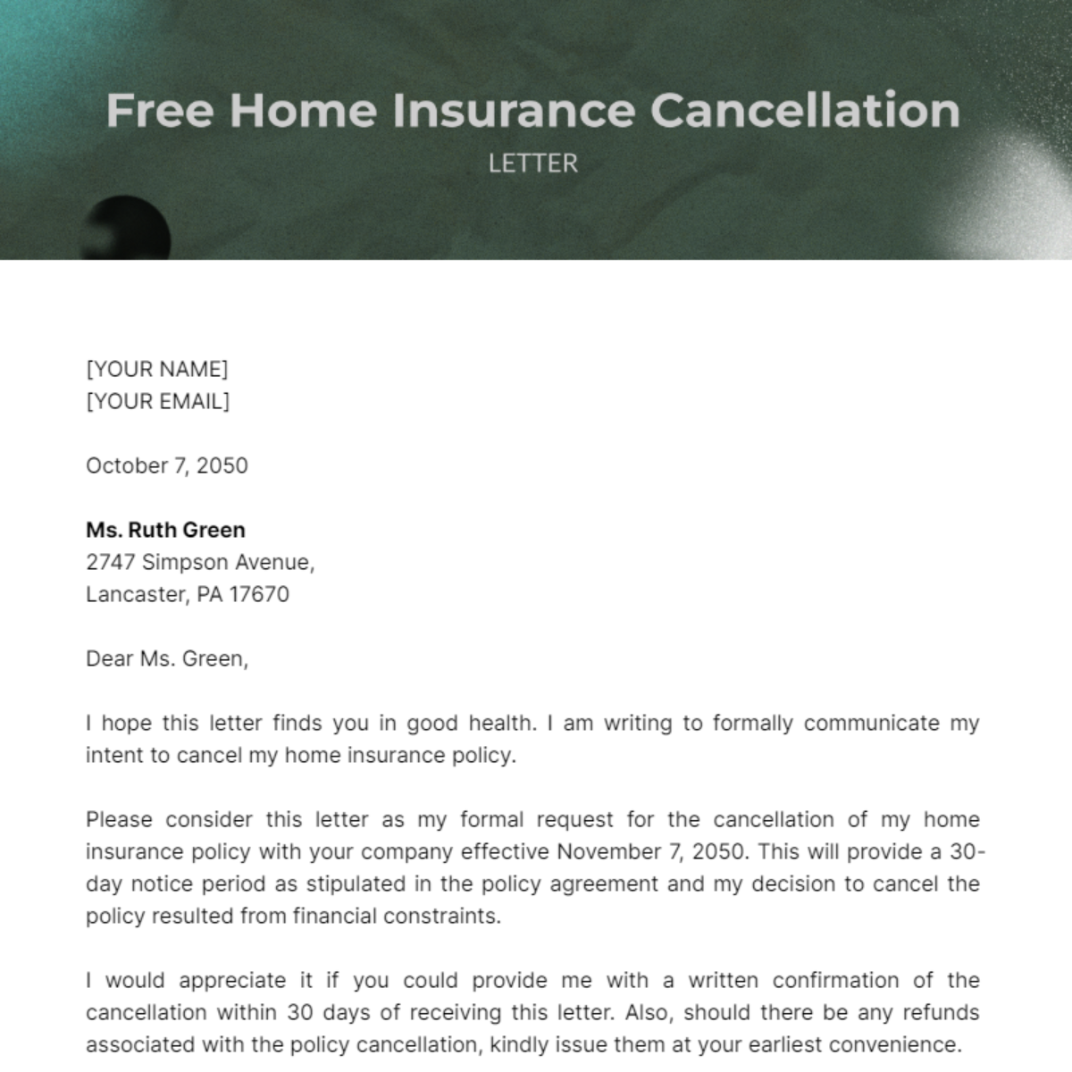 Home Insurance Cancellation Letter Template