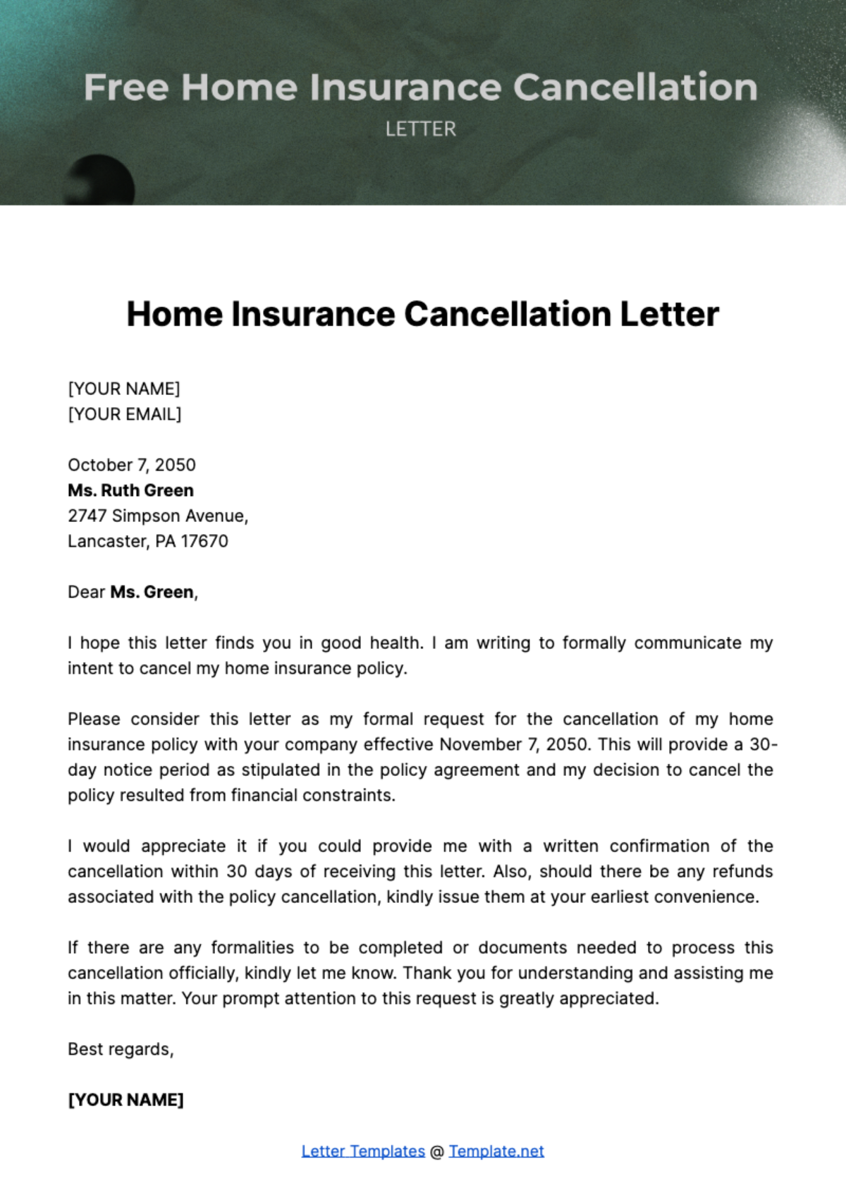 Free Home Insurance Cancellation Letter Template