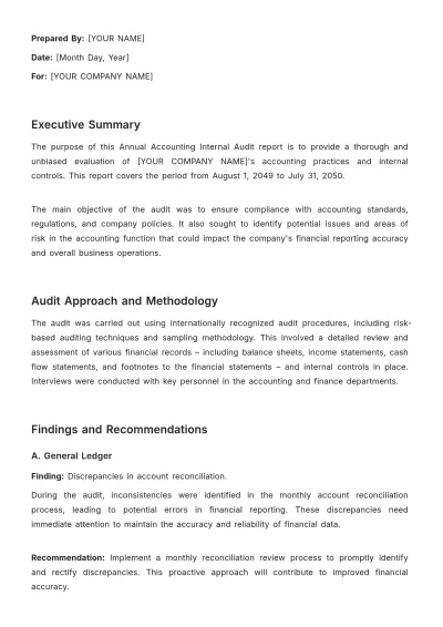 Free Annual Accounting Internal Audit Report Template to Edit Online