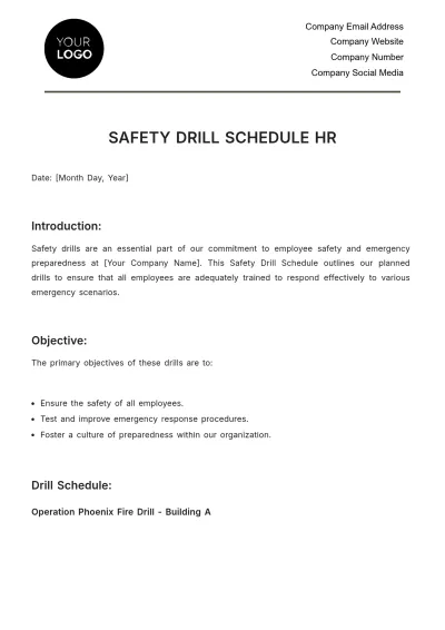 Free Safety Drill Schedule HR Template to Edit Online