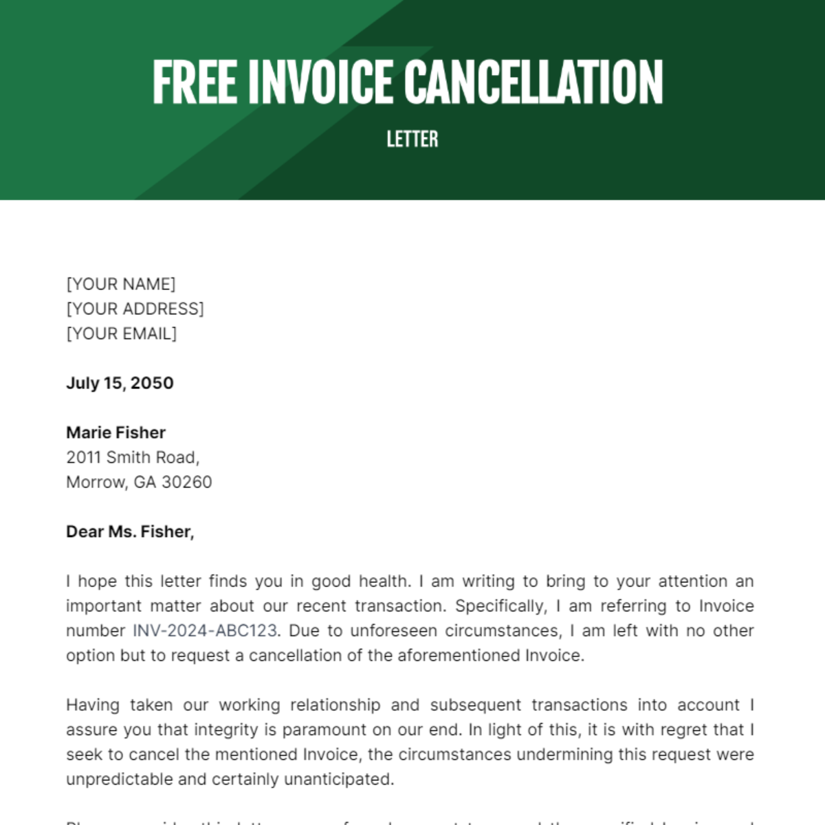 Invoice Cancellation Letter Template