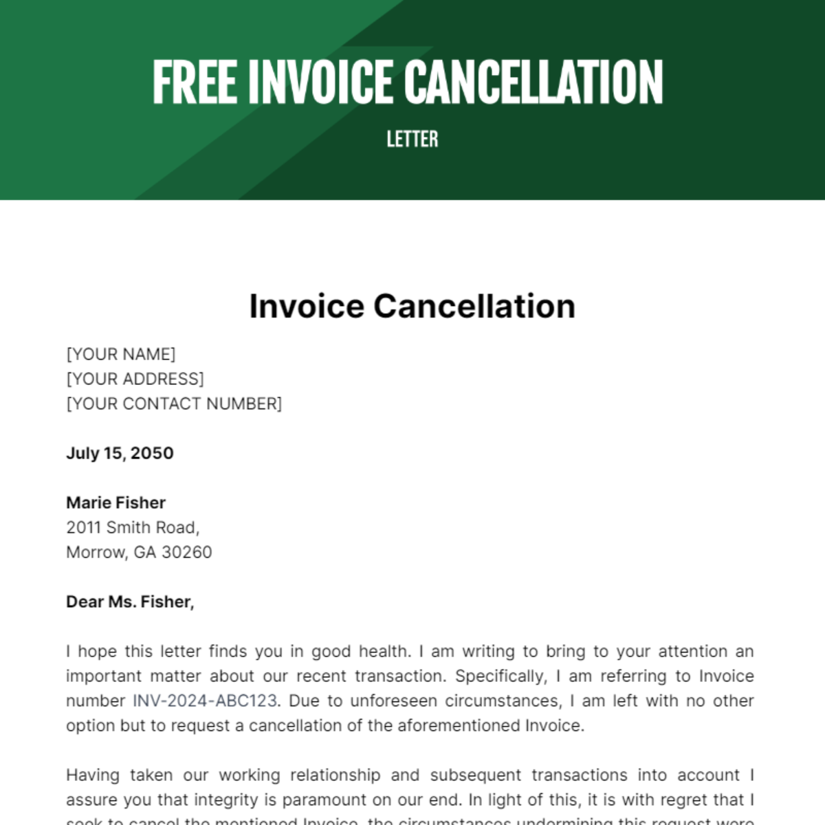 Invoice Cancellation Letter Template Edit Online Download Example