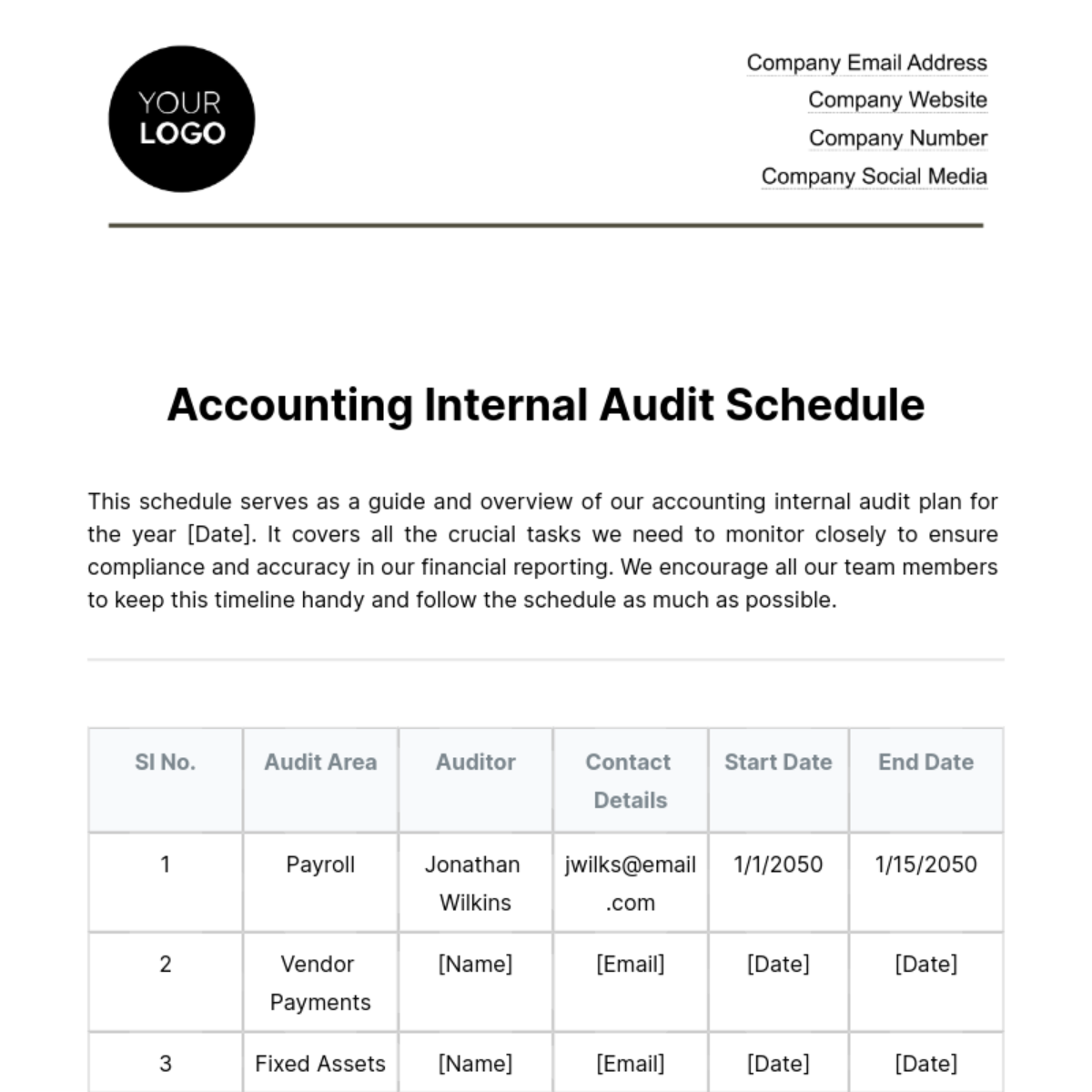 Accounting Internal Audit Schedule Template - Download | Template.net