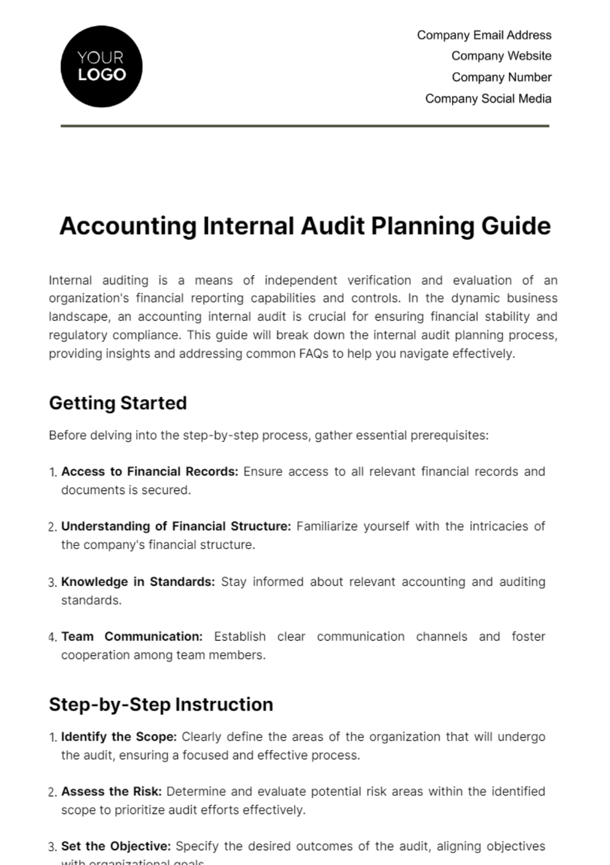 Free Accounting Internal Audit Planning Guide Template