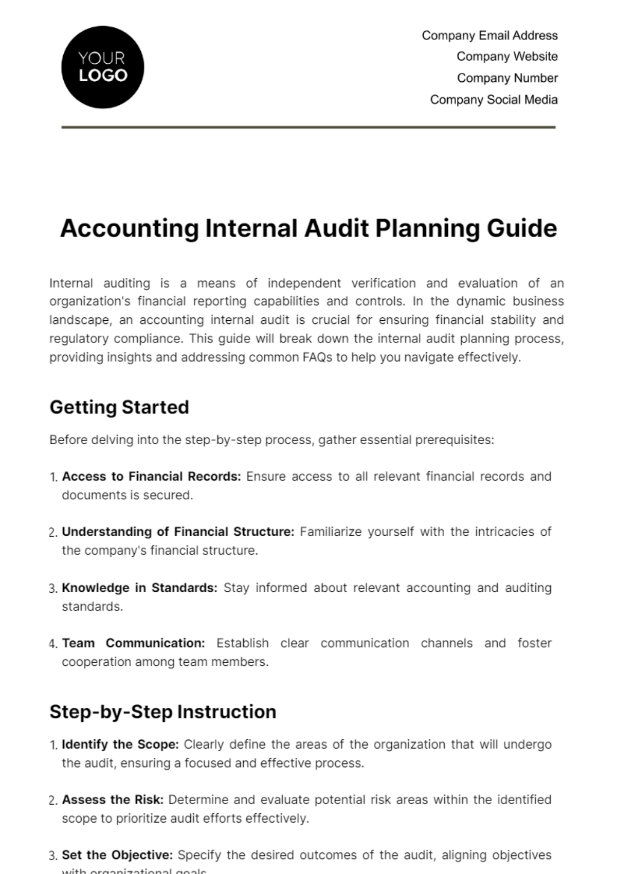 Accounting Internal Audit Planning Guide Template - Edit Online & Download