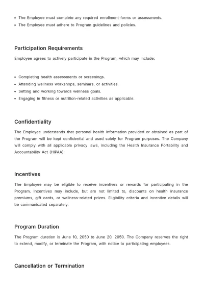 Free Wellness Program Agreement HR Template to Edit Online