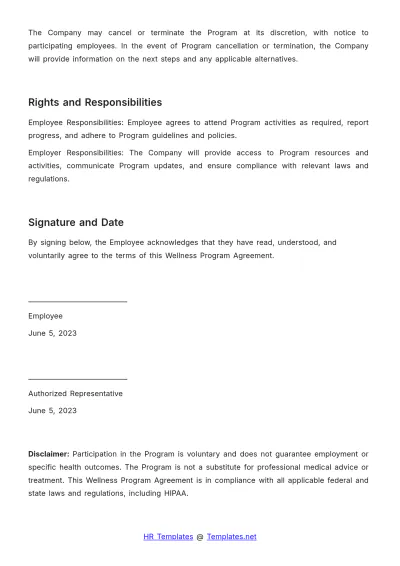 Free Wellness Program Agreement HR Template to Edit Online