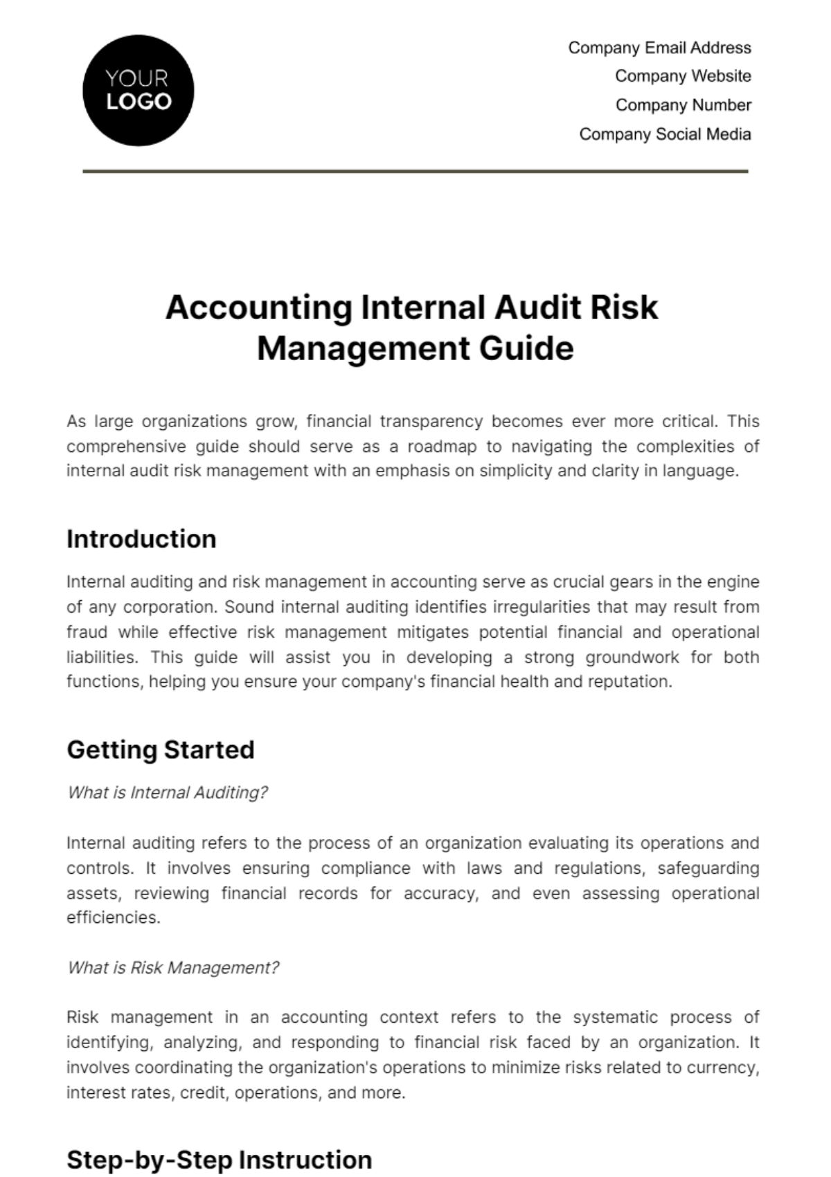 Accounting Internal Audit Risk Management Guide Template - Edit Online & Download