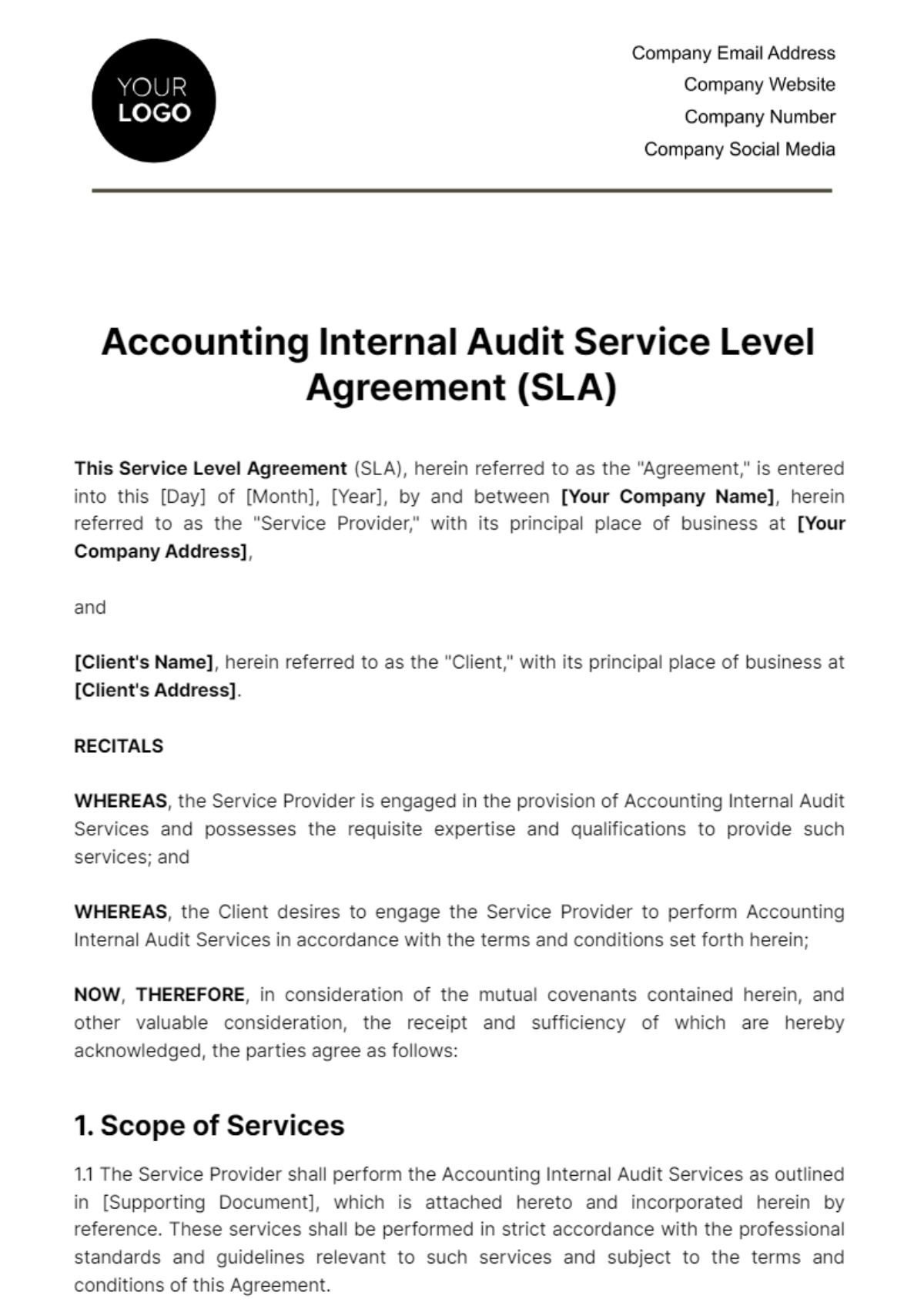 Accounting Internal Audit SLA Template
