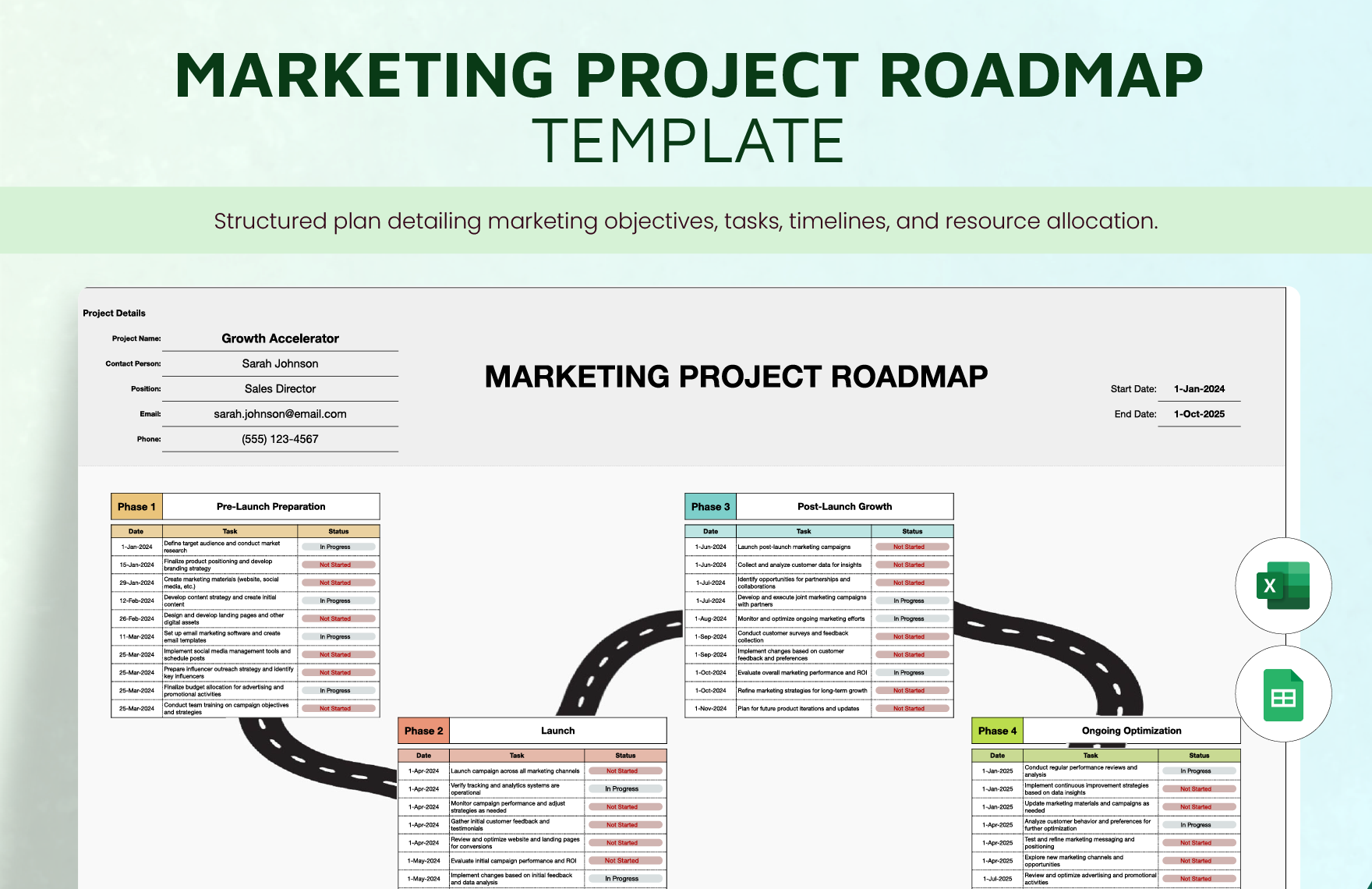 Marketing Project Roadmap Template in Excel, Google Sheets - Download | Template.net