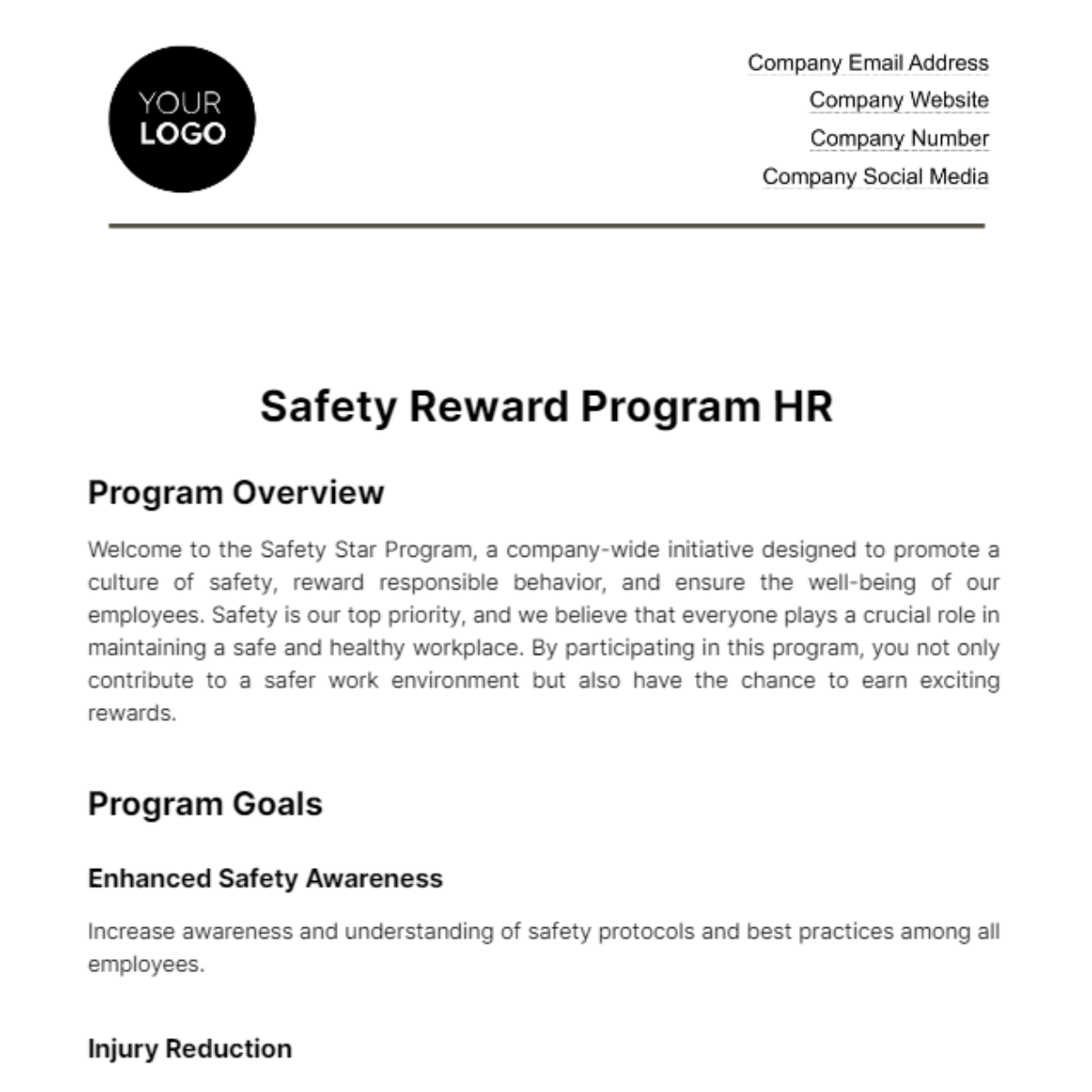 Safety Reward Program HR Template - Edit Online & Download