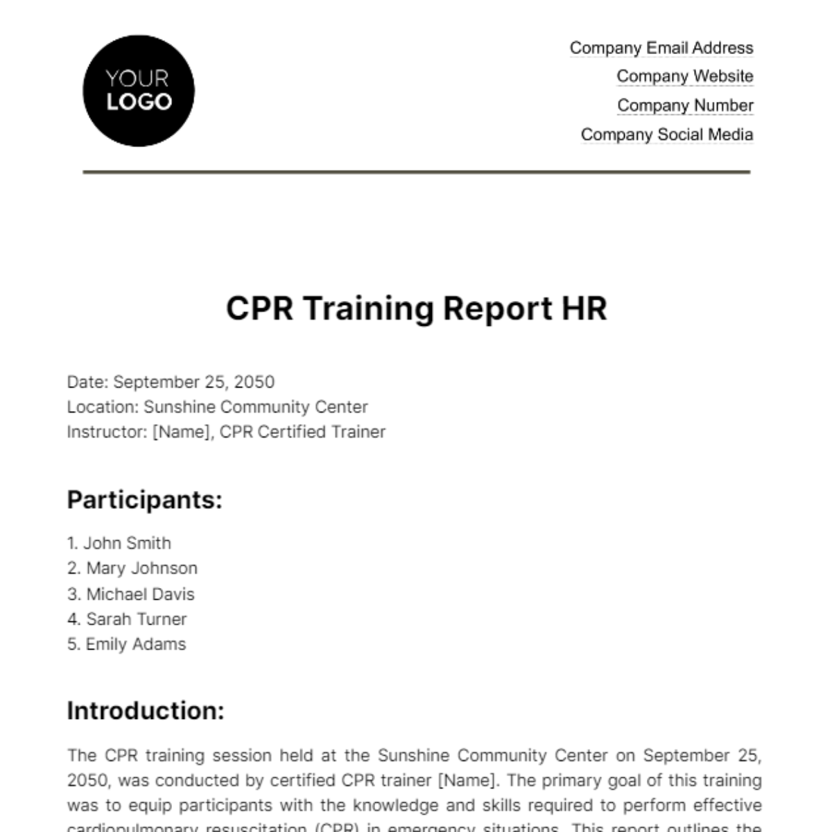 Free CPR Training Report HR Template