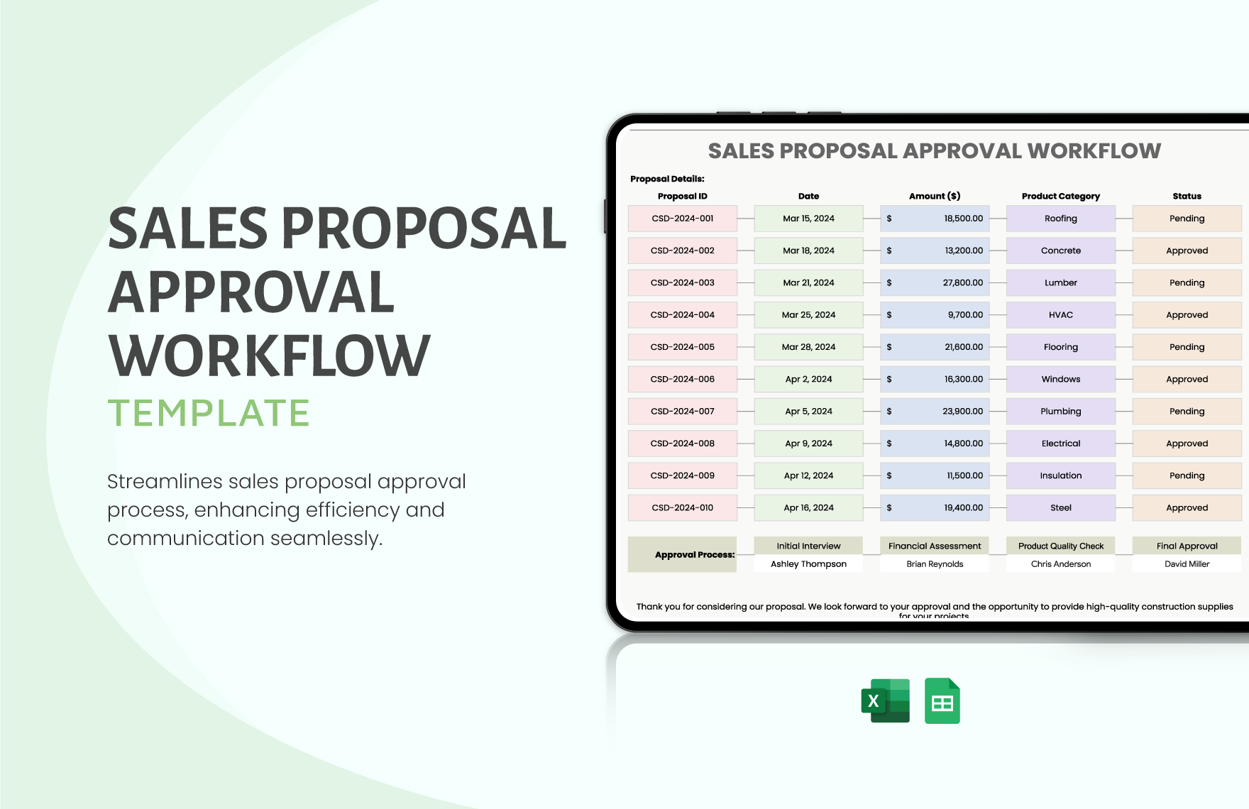 Sales Proposal Approval Workflow Template in Excel, Google Sheets
