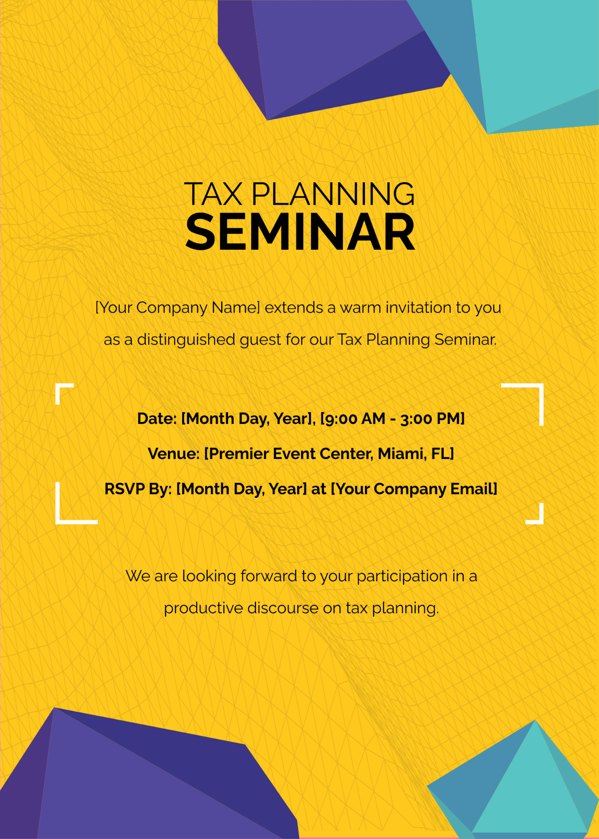 Tax Planning Seminar Guest Invitation Card