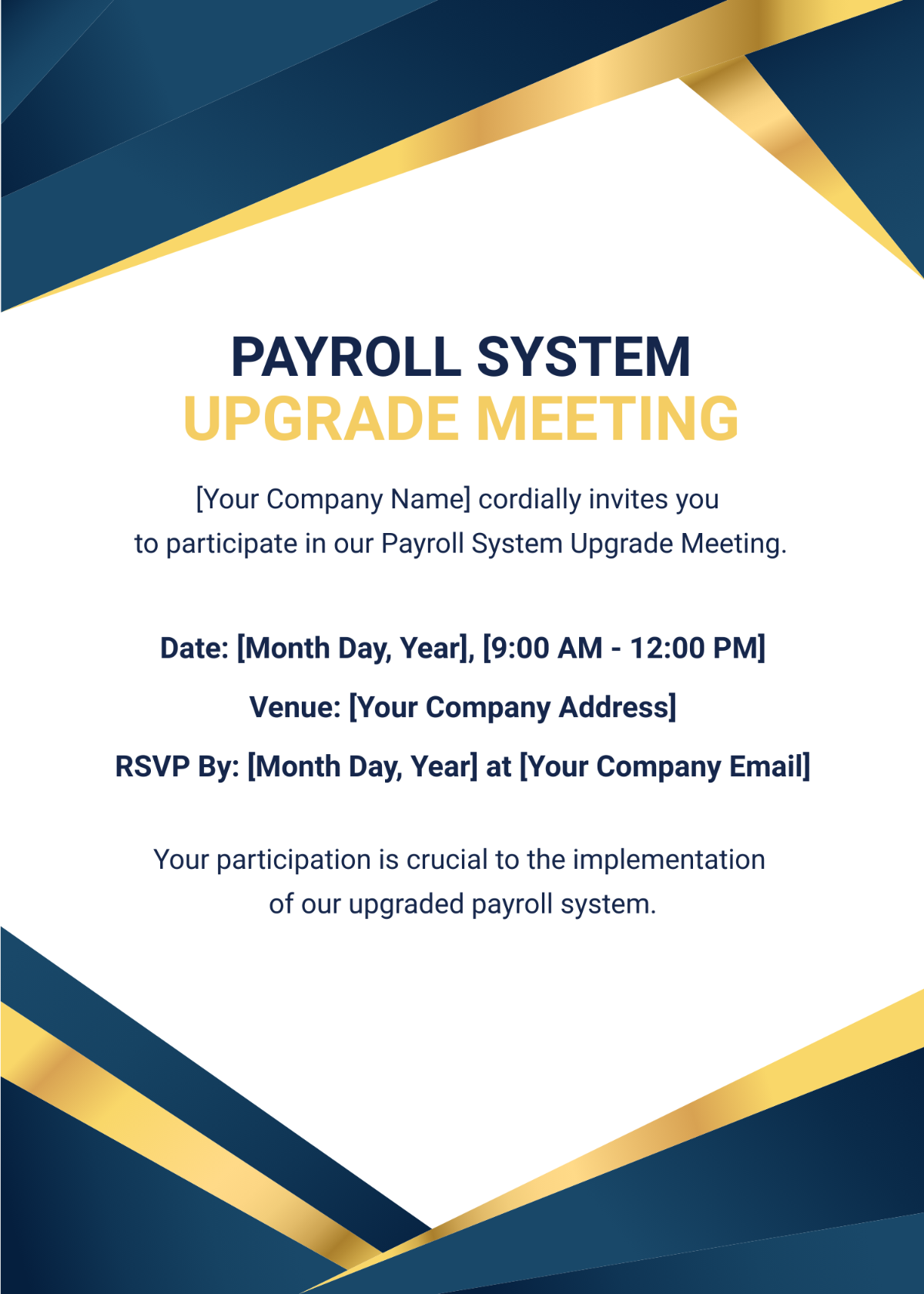 Payroll System Upgrade Meeting Invitation Card