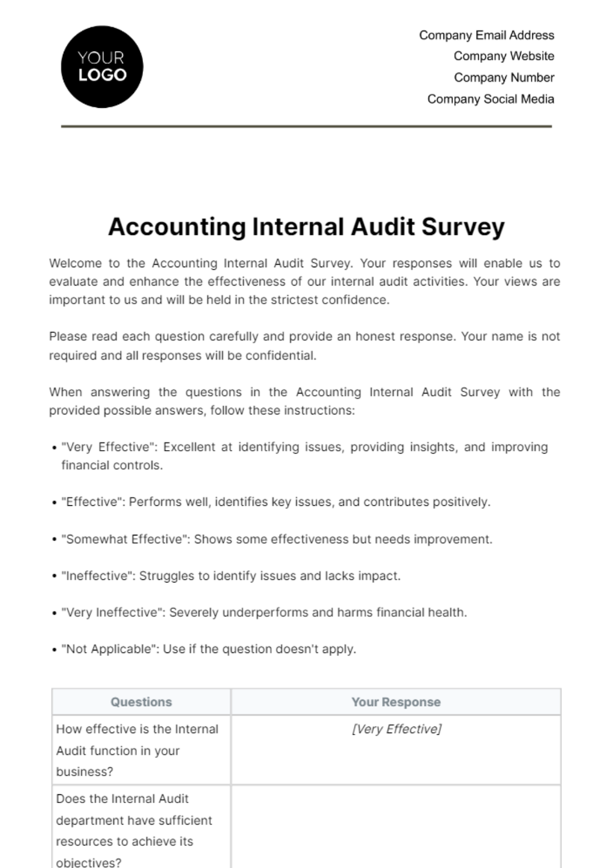 Accounting Internal Audit Survey Template