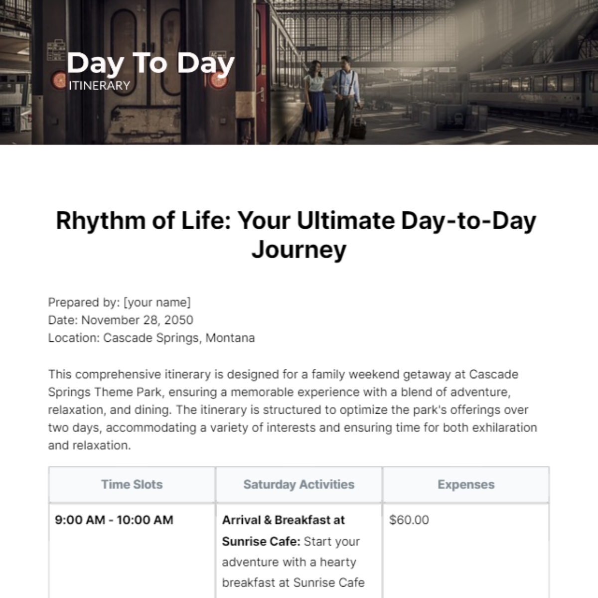 Day To Day Itinerary template