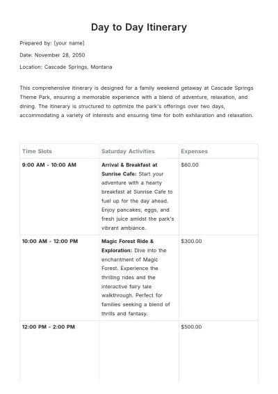 Free Day To Day Itinerary Template to Edit Online