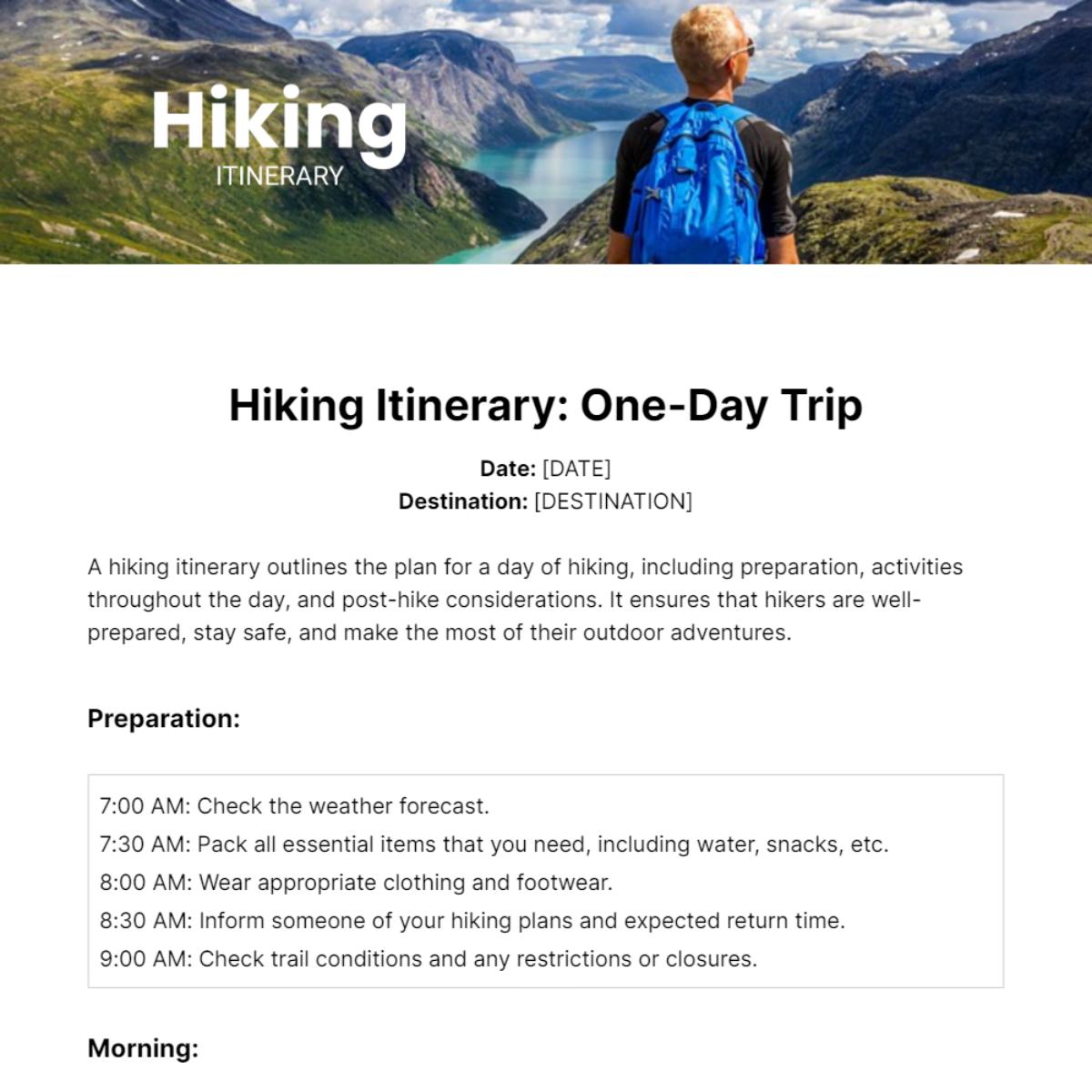 Hiking Itinerary Template