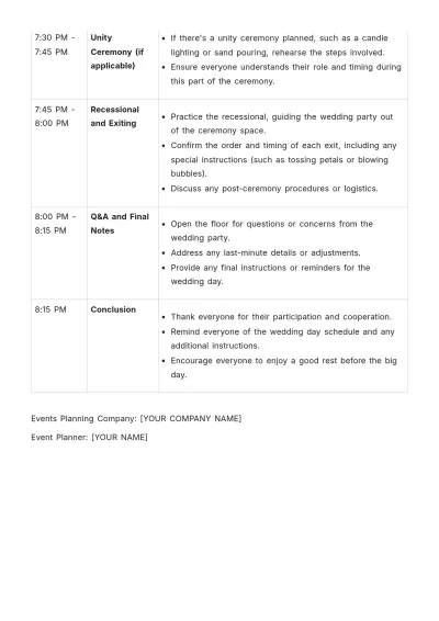 Free Wedding Rehearsal Itinerary Template to Edit Online