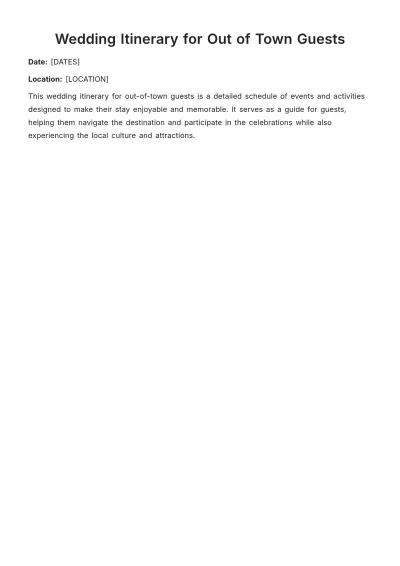 Free Wedding Itinerary For Out Of Town Guests Template to Edit Online