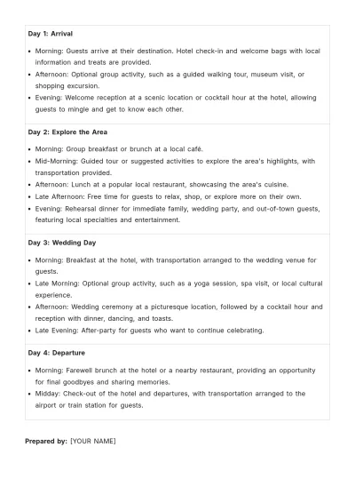 Free Wedding Itinerary For Out Of Town Guests Template to Edit Online