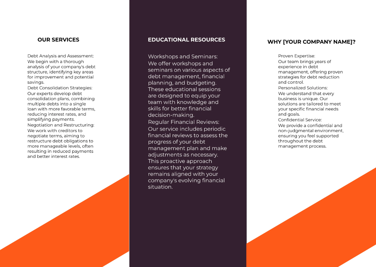 Free Debt Management Solutions Pamphlet Template to Edit Online