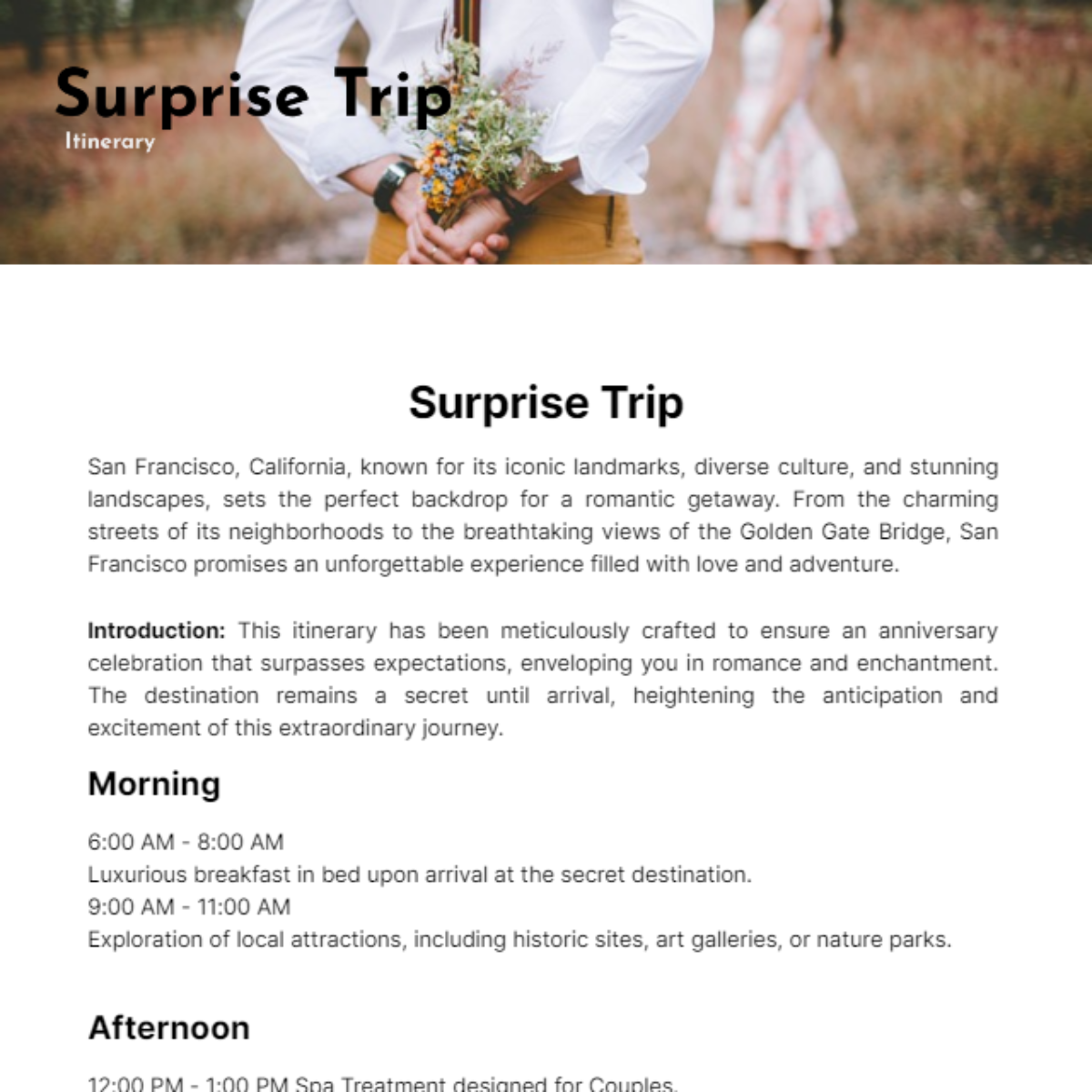 Surprise Trip Itinerary Template