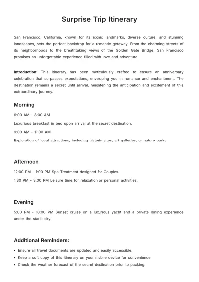 Free Surprise Trip Itinerary Template to Edit Online
