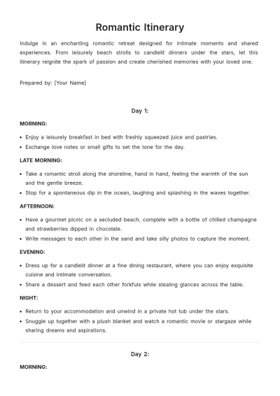 Free Romantic Itinerary Template to Edit Online