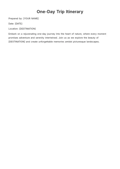Free One Day Trip Itinerary Template to Edit Online