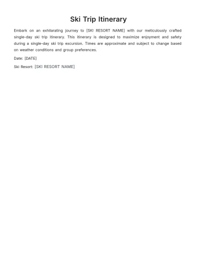 Free Ski Trip Itinerary Template to Edit Online